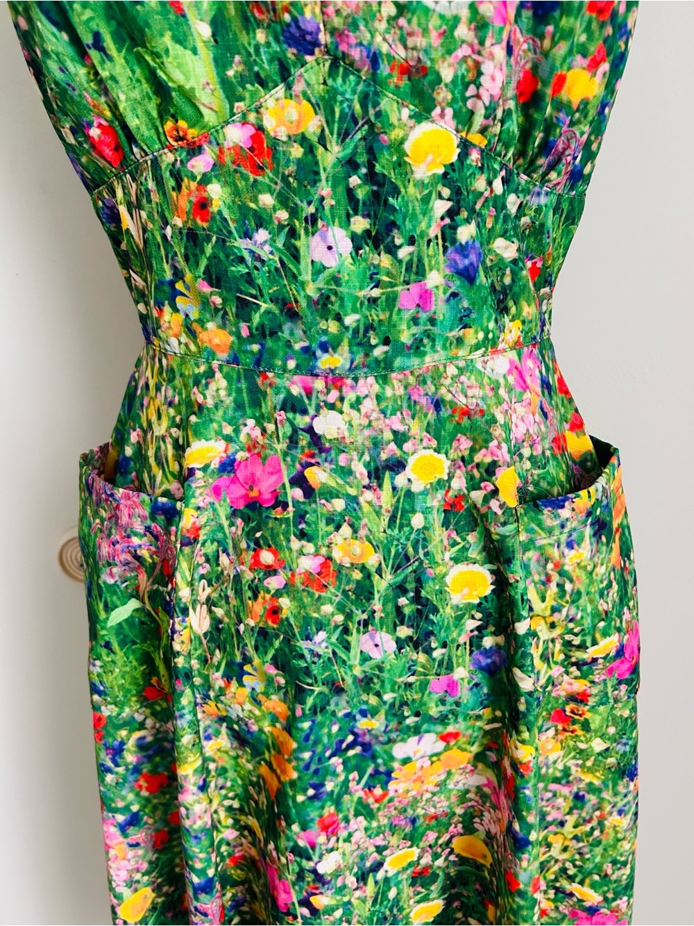 Unique Vintage Green Floral One-Shoulder Midi Dress - Picture 3 of 15